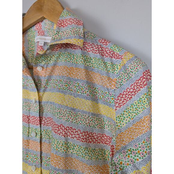 Ann Mashburn Floral Stripe Popover Cotton Blouse S - Picture 3 of 9